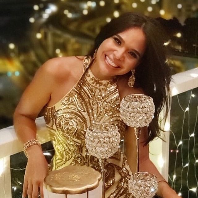 @marielaencarna in gold sequin gown